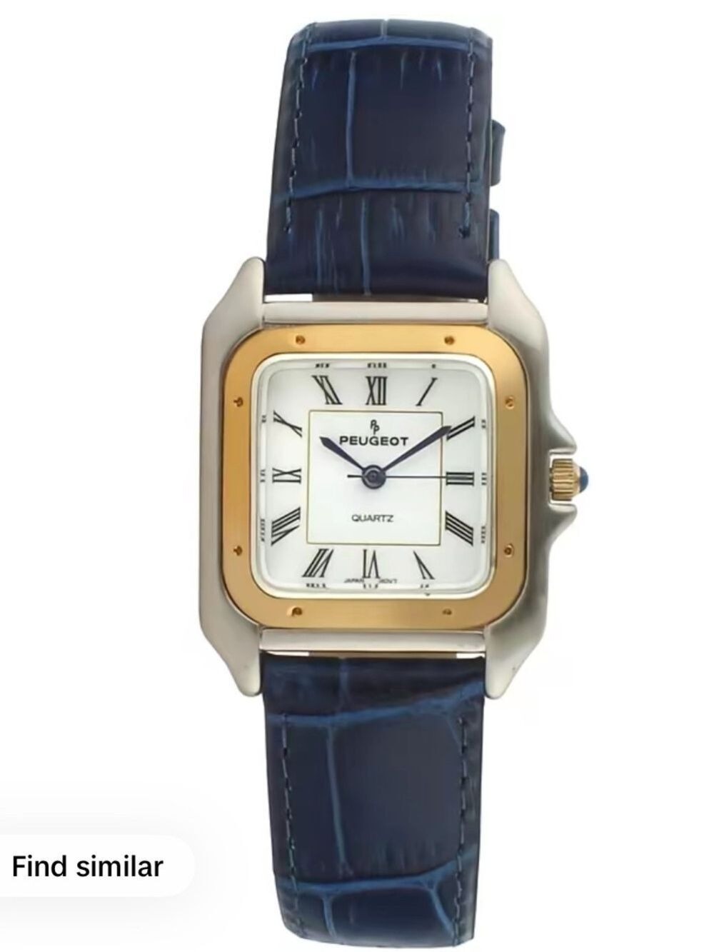 Peugeot Blue Leather Strap Women's Square Watch 35mm with Two-Tone Case